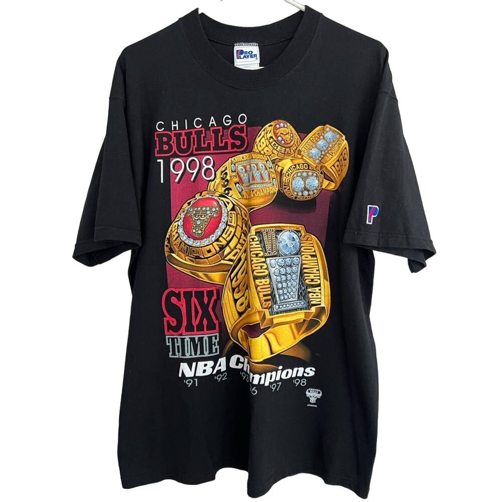 Vintage 1998 Six Time NBA Champs Chicago Bulls Championship Rings SZ L Shirt NOS